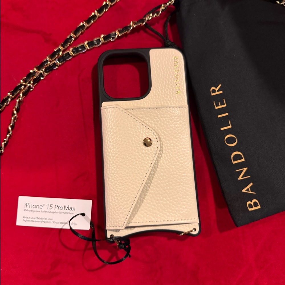Bandolier Cream Leather iPhone Case with Chain